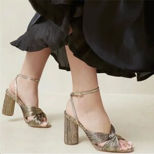 Loaffler Randal Reed Plisse Rusty gold Knotted Heel Sandal party NWT  size 9